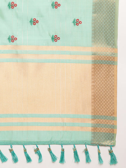 Dhiyona GR Women's Jasmin Turquoise Cotton Silk Saree