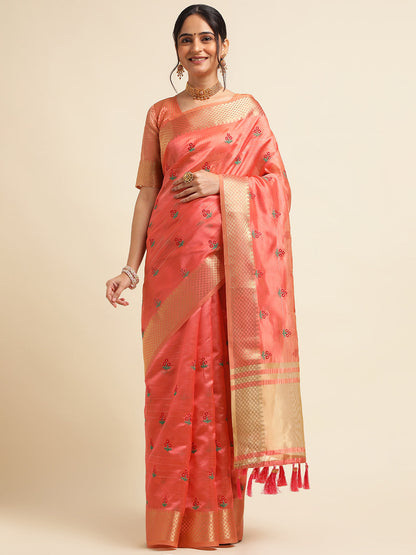 Dhiyona GR Women's Jasmin Red Cotton Silk Saree