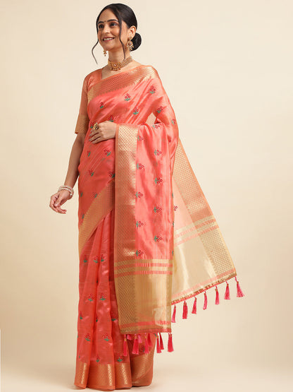 Dhiyona GR Women's Jasmin Red Cotton Silk Saree