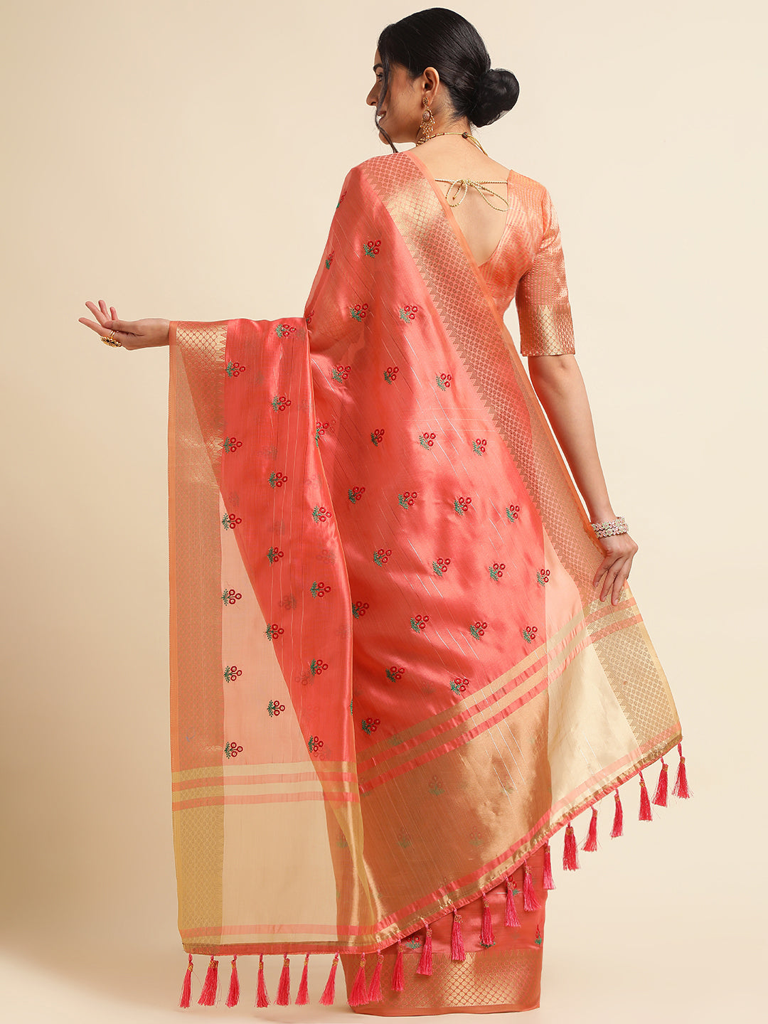 Dhiyona GR Women's Jasmin Red Cotton Silk Saree