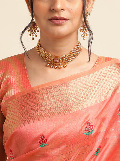 Dhiyona GR Women's Jasmin Red Cotton Silk Saree