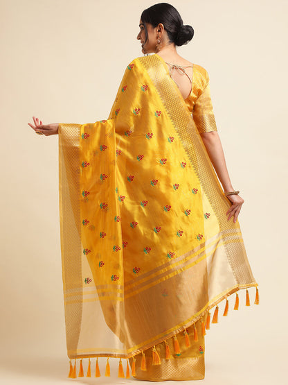 Dhiyona GR Women's Jasmin Yellow Cotton Silk Saree