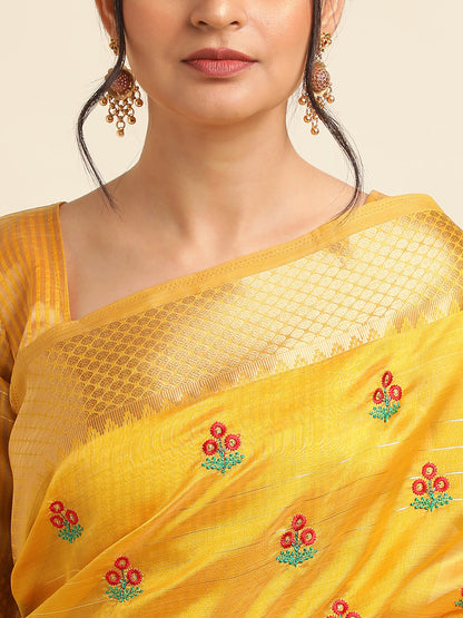 Dhiyona GR Women's Jasmin Yellow Cotton Silk Saree
