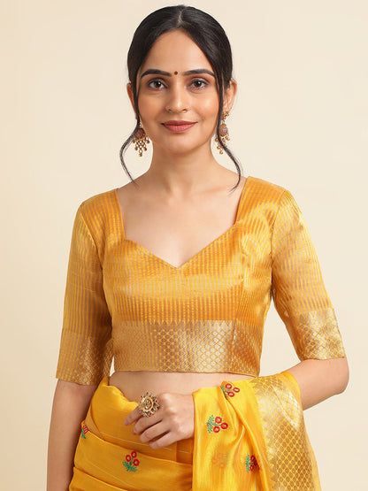 Dhiyona GR Women's Jasmin Yellow Cotton Silk Saree