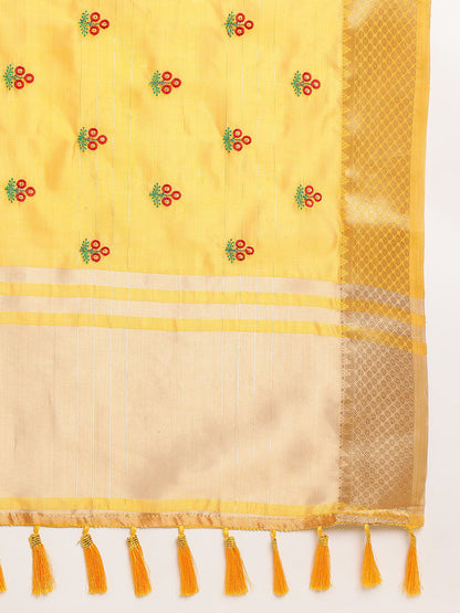 Dhiyona GR Women's Jasmin Yellow Cotton Silk Saree