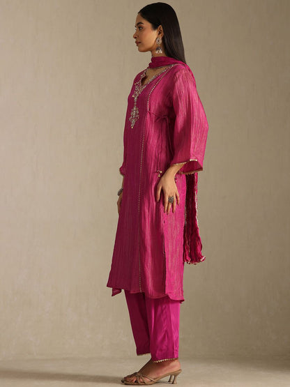 Dhiyona SO Women's Women Ethnic Motifs Yoke Design Regular Zardozi Kurta with Trousers & Dupatta