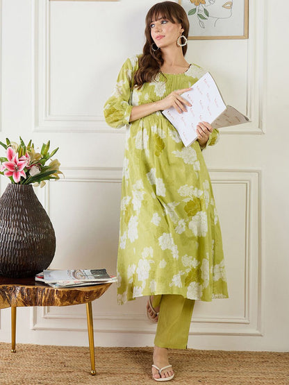 Women Floral Printed A-Line Pure Cotton Kurta Set