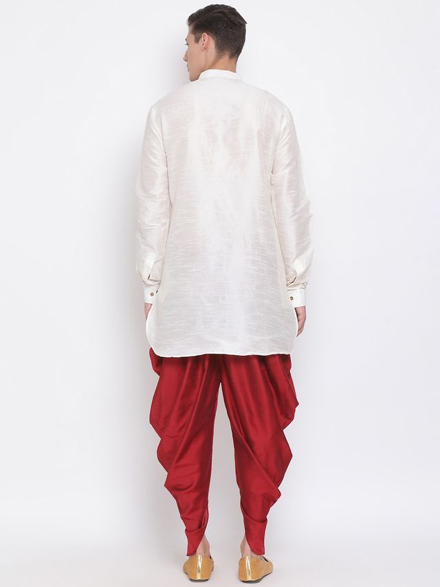 Men's Cream Silk Blend Pathani Kurta and Dhoti Set