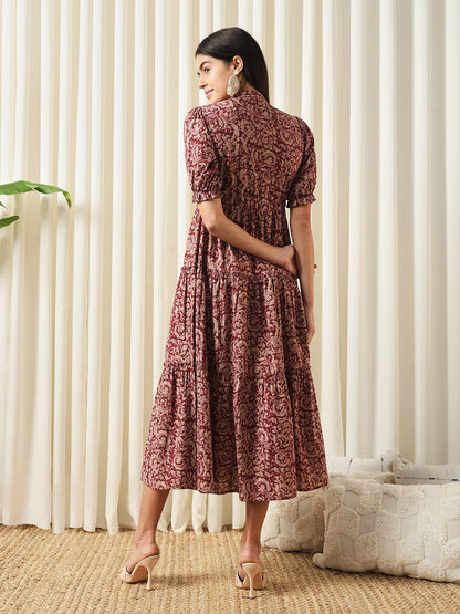 Women Maroon A-Line Pure Cotton Dress