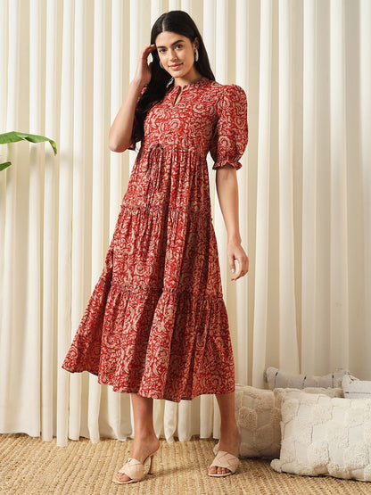 Women's Red Cotton Floral Printed Dress Red / S | Trendia Global Women's Red Cotton Floral Printed Dress Red / S | Trendia Global