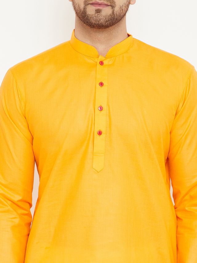 Men's Orange Cotton Straight Kurta Pyjama Set
