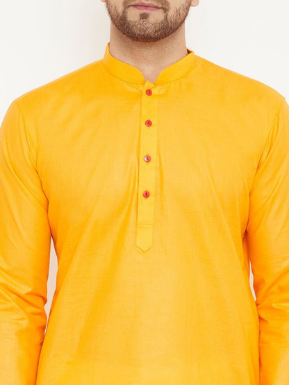 Men's Orange Cotton Straight Kurta Pyjama Set