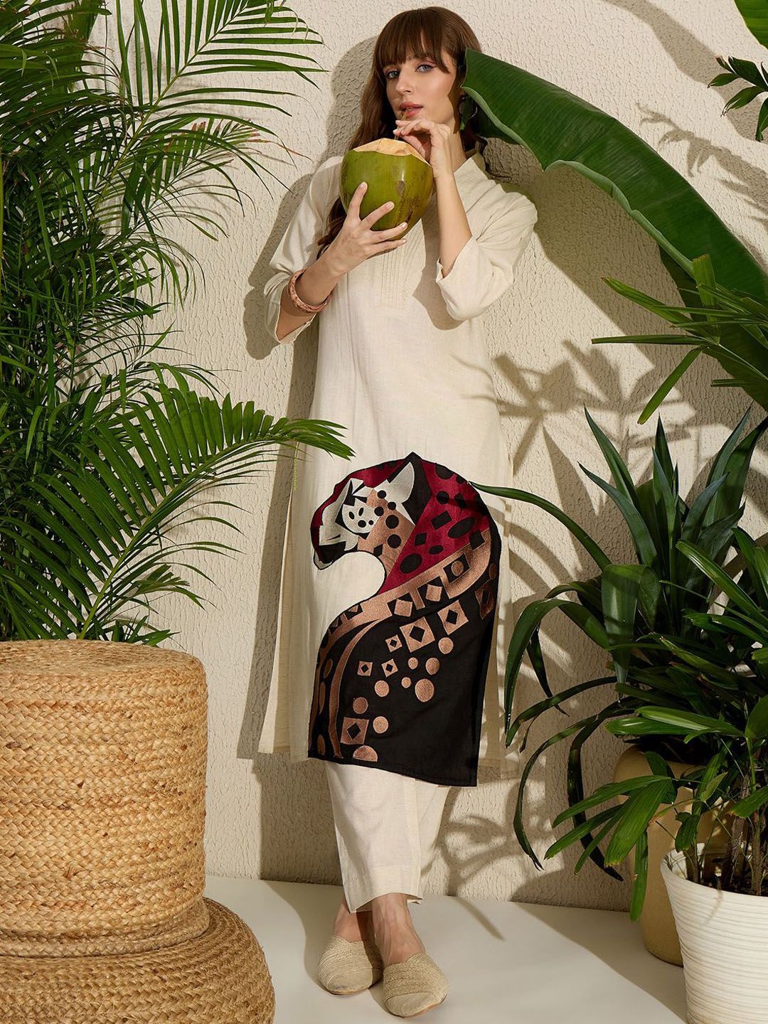 Dhiyona IE Women Embroidered Straight Pure Cotton Kurta & Trousers Co-Ords Set