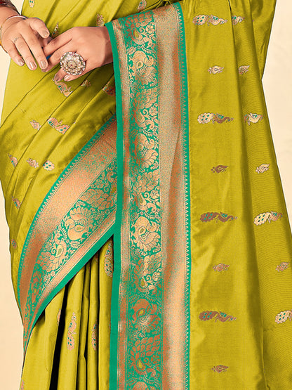 Women's Silk Blend Teal green Woven Design Designer Saree With Blouse Piece