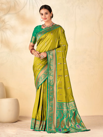 Women's Silk Blend Teal green Woven Design Designer Saree With Blouse Piece