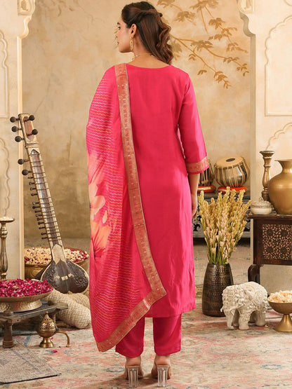 Dhiyona IE Women's Women Ethnic Motifs Embroidered Kurta with Trousers & Dupatta