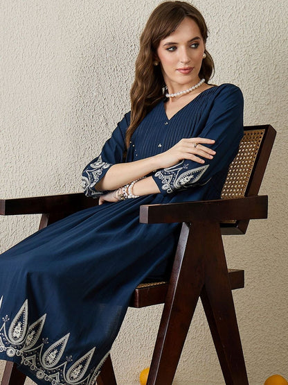 Floral Embroidered Pleated Kurta with Trousers