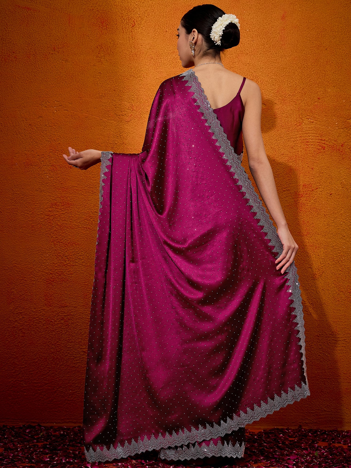 Women's Satin Silk Pink Embellished Designer Saree With Blouse Piece