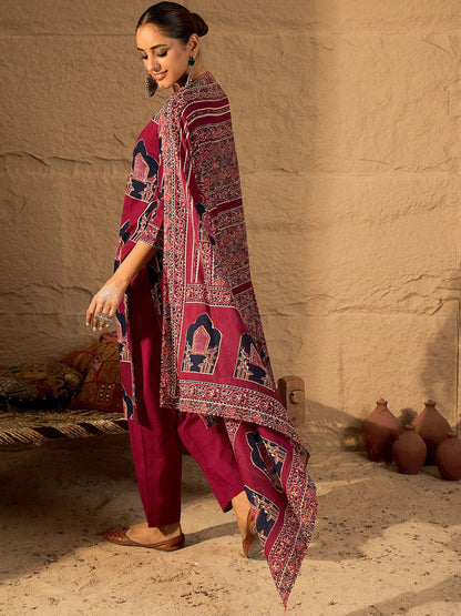 Printed Straight Kurta & Trousers With Dupatta set