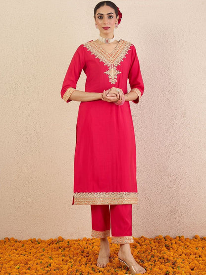 Women Ethnic Motifs Embroidered Regular Gotta Patti Kurta with Trousers