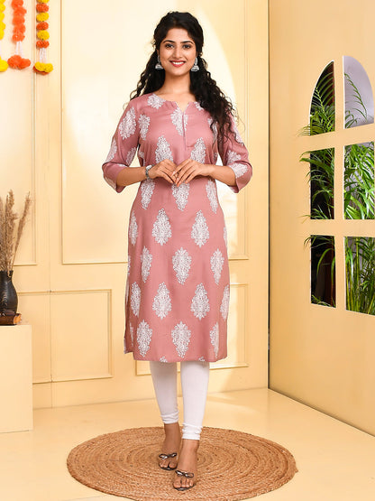 Women Mauve Paisley Straight Kurta