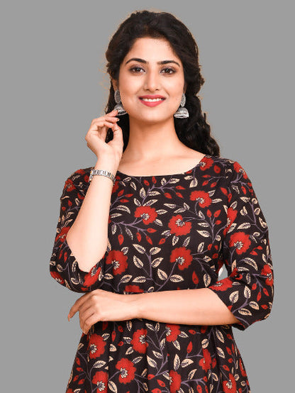 Black Floral Print Anarkali Kurta