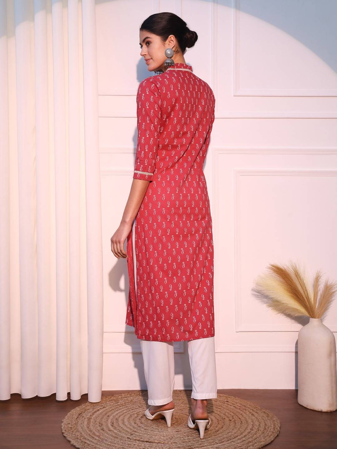 Pink Ethnic Motifs Printed Pure Cotton Straight Kurta