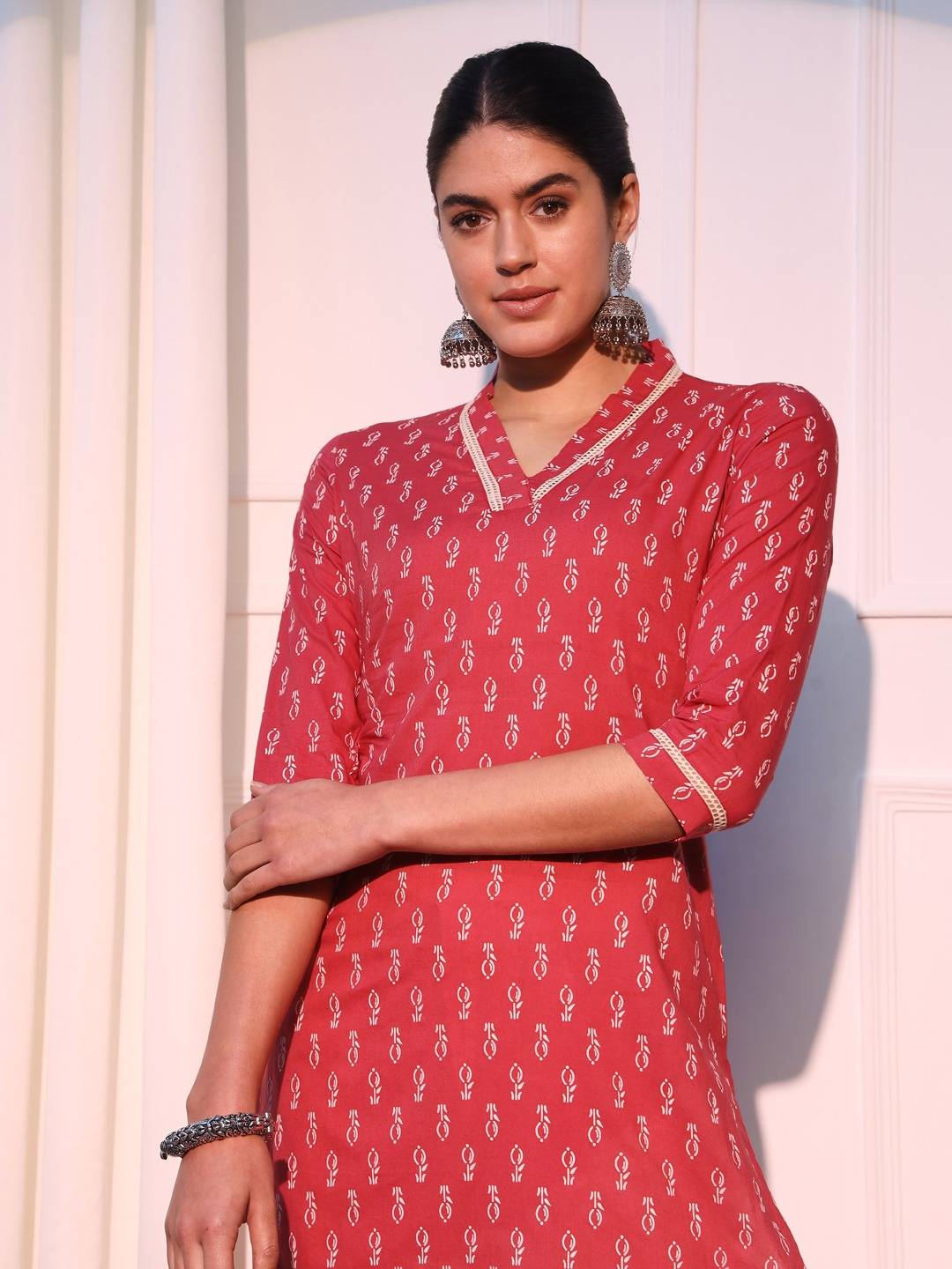 Pink Ethnic Motifs Printed Pure Cotton Straight Kurta