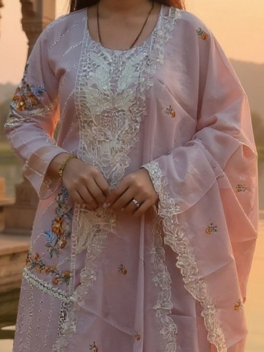 Women Floral Embroidered Cotton Kurta with Trousers & Dupatta