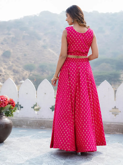 Women Pink Printed Cholis Kurta Lehenga and Dupatta Set