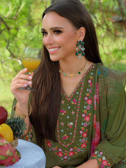 Women Floral Embroidered Thread Work Liva Kurta with Trousers & With Dupatta