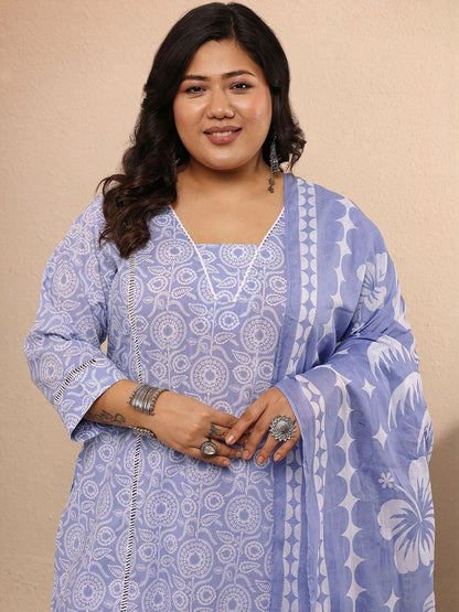 Dhiyona Women's Plus Size Ethnic Motifs Printed Kurta with Palazzos & With Dupatta