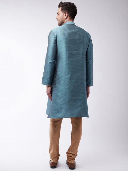 Men's Aqua Silk Blend Straight Kurta Pyjama Set