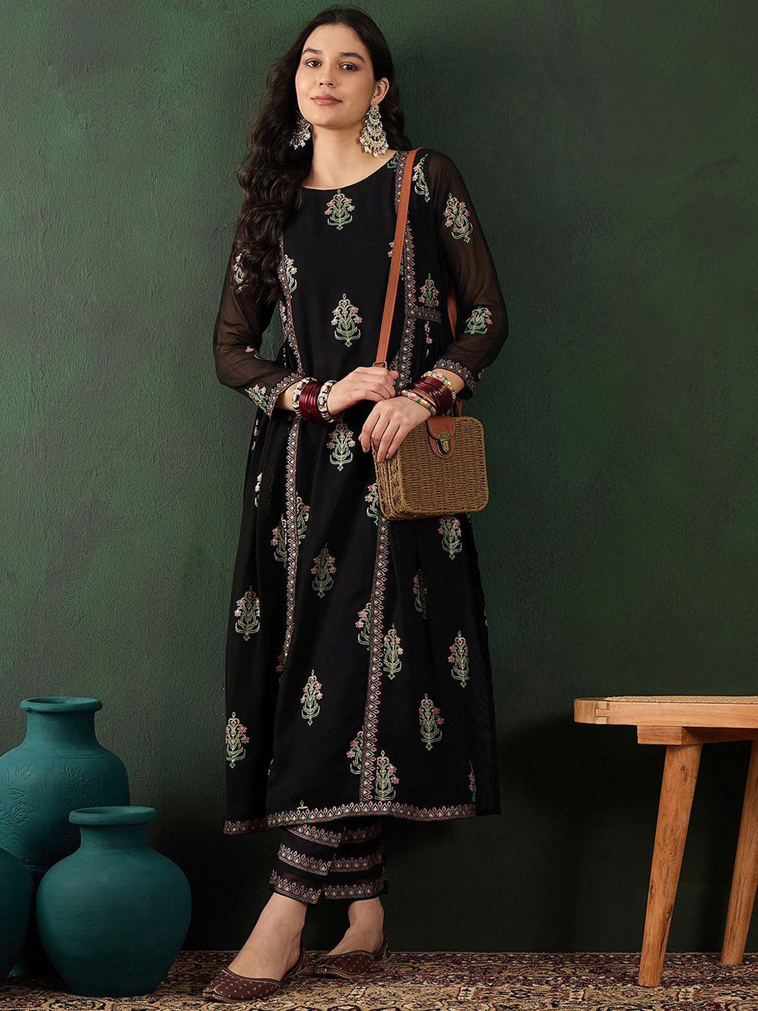 Dhiyona SN Women's Floral Printed A-Line Kurta With Trouser