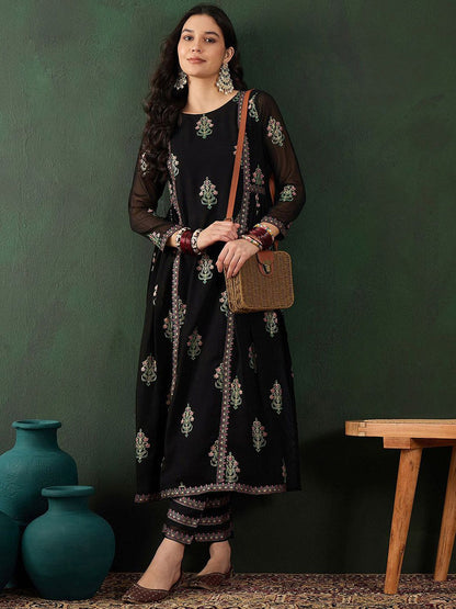 Dhiyona SN Women's Floral Printed A-Line Kurta With Trouser