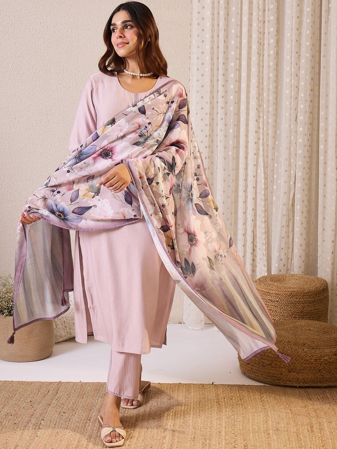 Women Solid Kurta with Trousers & Dupatta