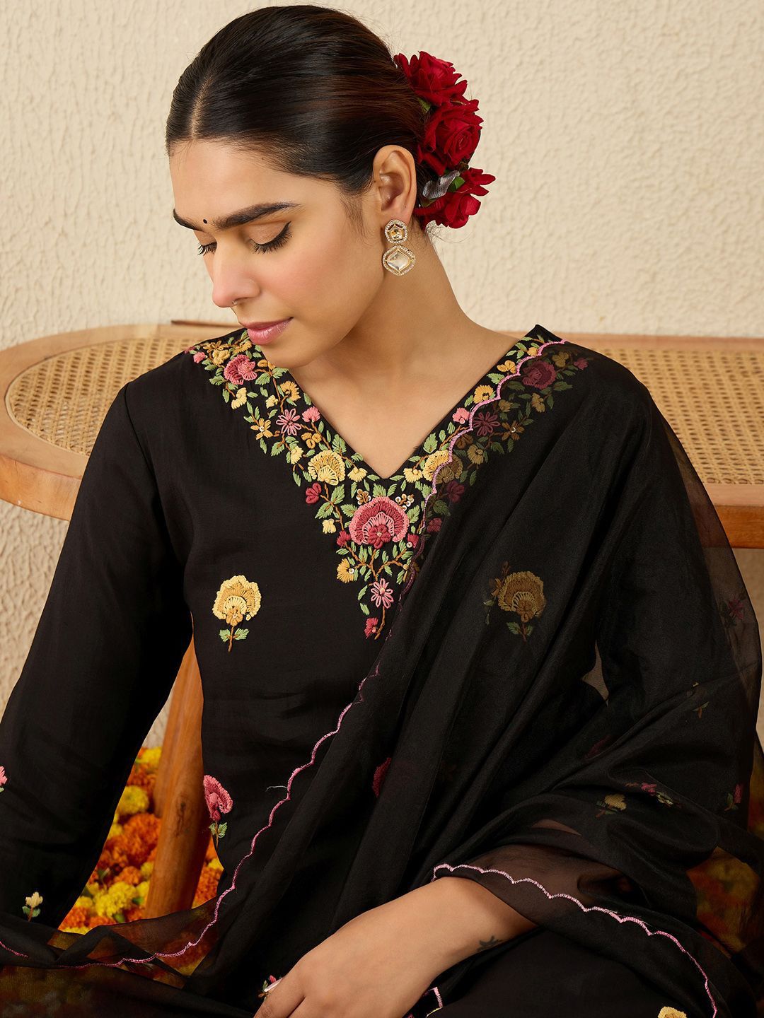 Women Floral Embroidered Kurta with Trousers & Dupatta