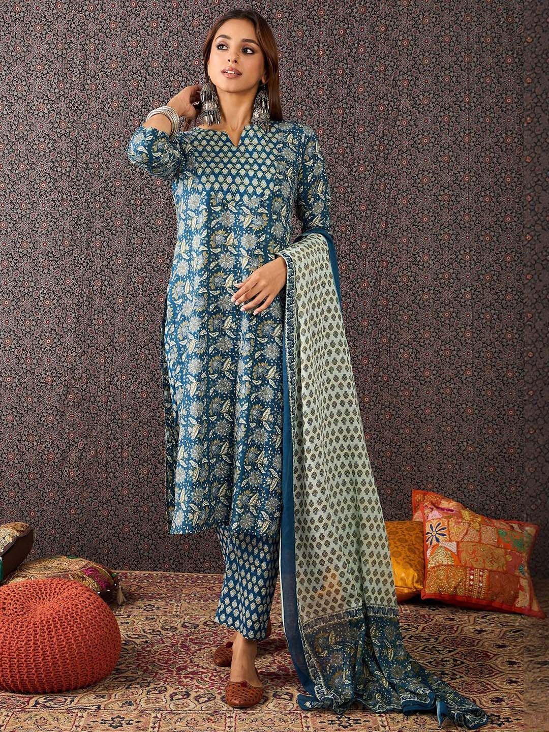 Women Ethnic Motifs Printed Cotton Kurta with Trousers & Dupatta