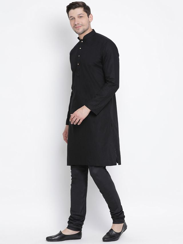 Men's Black Cotton Linen Straight Kurta Pyjama Set