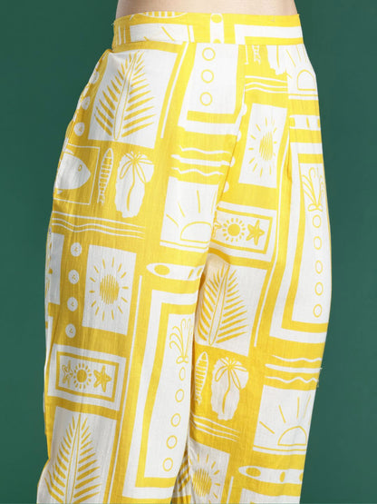 Dhiyona IE Printed Pure Cotton V-Neck Tunic With Trousers Co-Ords