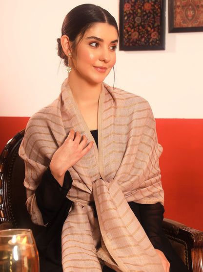 Dhiyona PA Reversible Sunehri Fine Wool Striped Woven Design Shawl