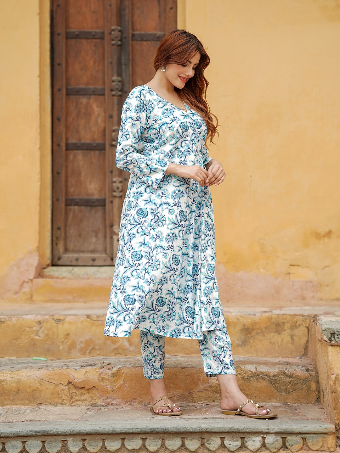 Women Blue A-Line Kurta Pant Set