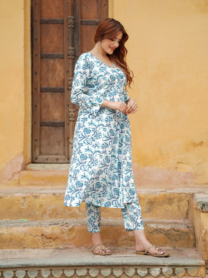 Women Blue A-Line Kurta Pant Set