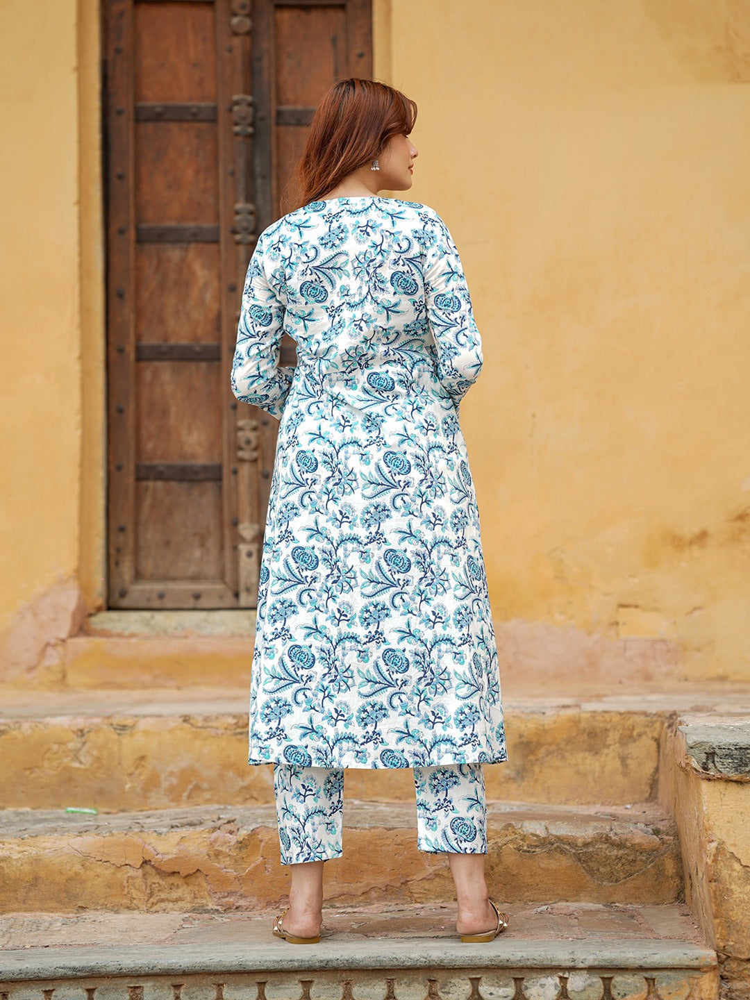 Women Blue A-Line Kurta Pant Set