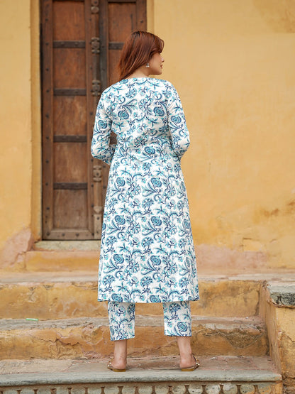 Women Blue A-Line Kurta Pant Set