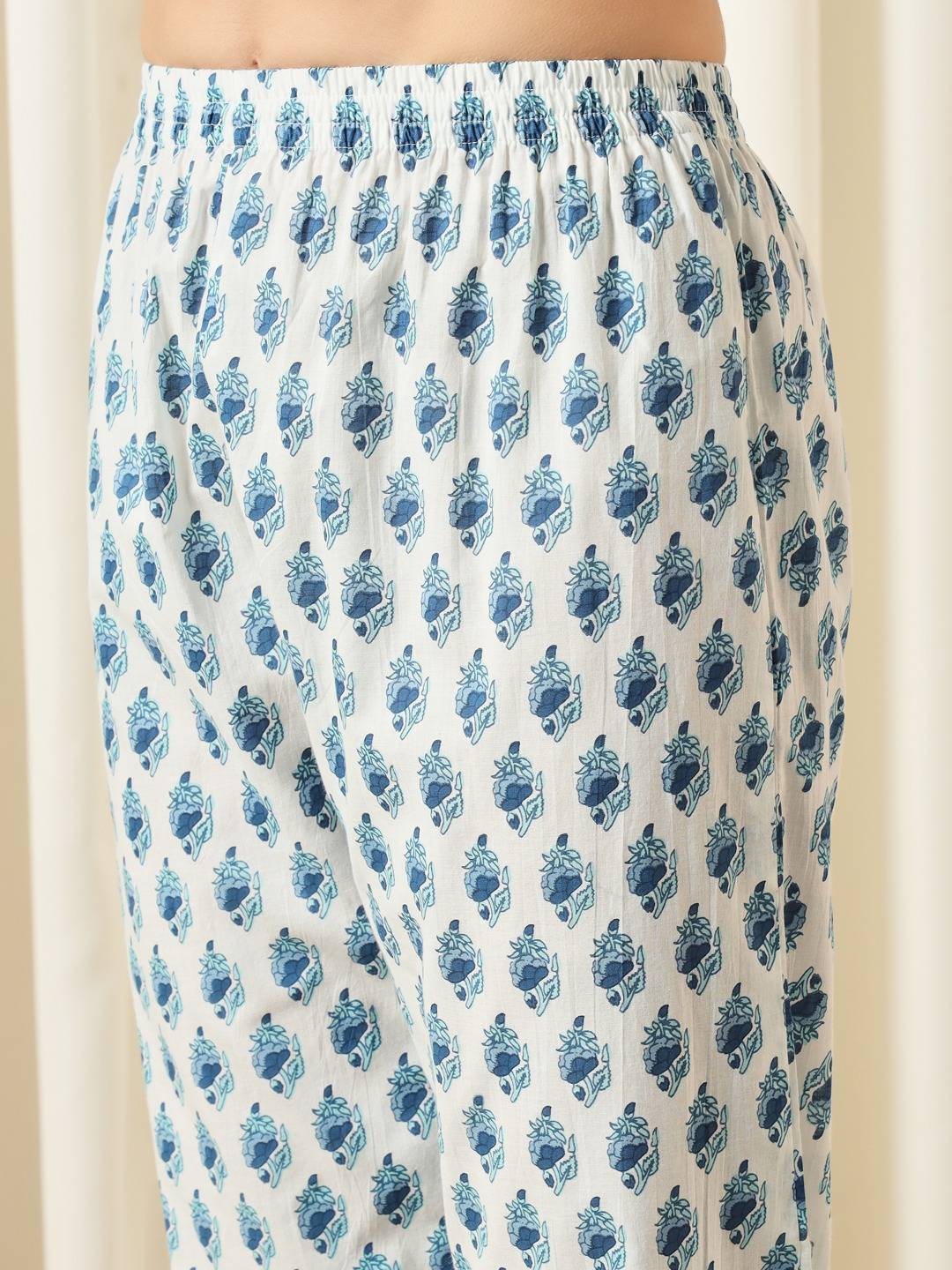 Blue printed Kurta with Trousers with dupatta