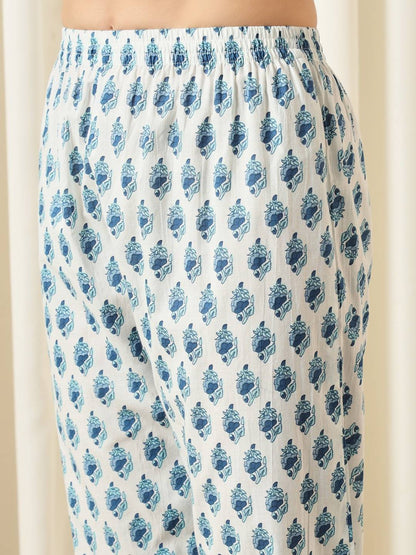 Blue printed Kurta with Trousers with dupatta