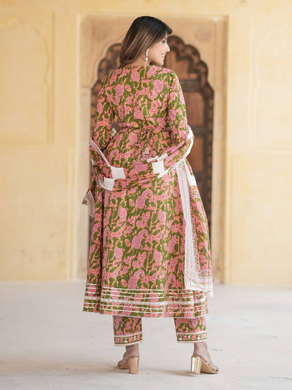 Women Mulit Angrakha Kurta Pant Dupatta Set