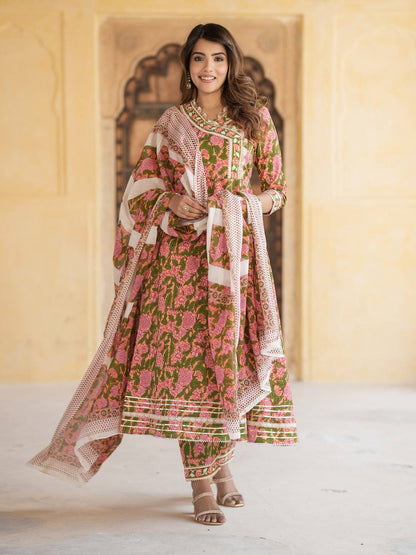 Women Mulit Angrakha Kurta Pant Dupatta Set