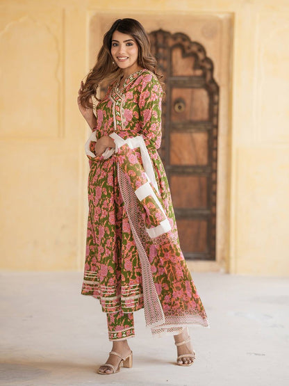 Women Mulit Angrakha Kurta Pant Dupatta Set